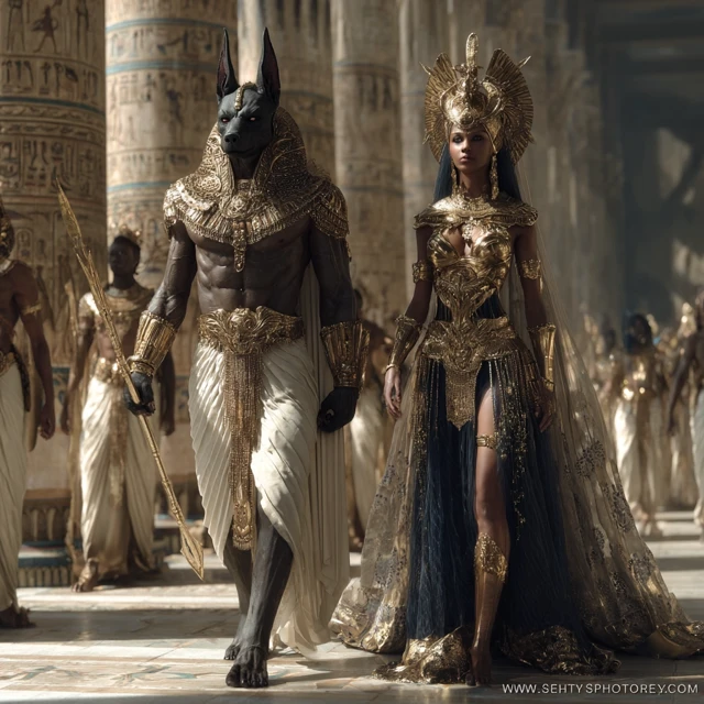 Egyptian Gods Wepwawet and Amentet in Ancient Temple