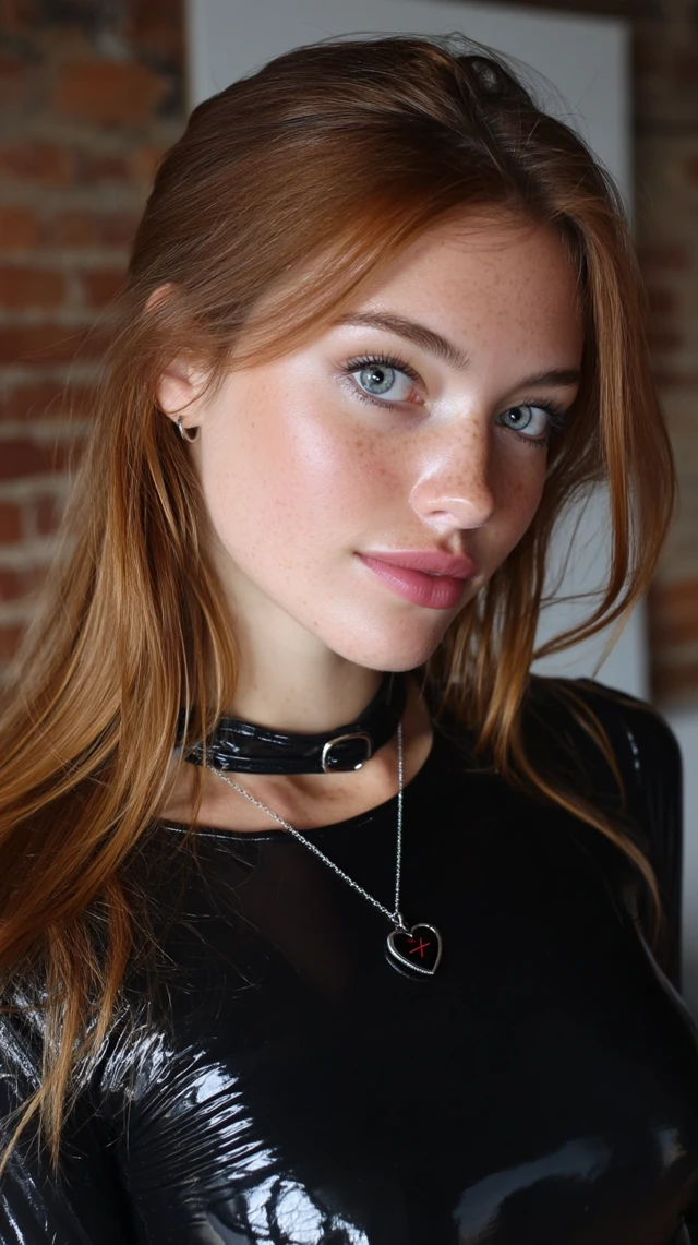 Redhead Woman with Red Eyes and Black Latex