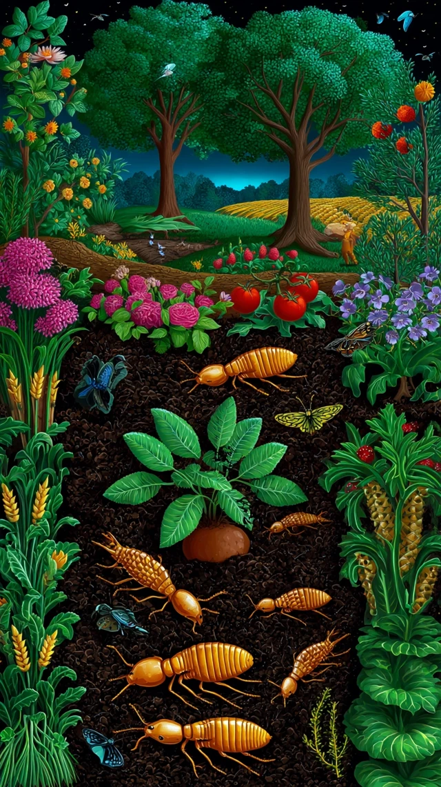 Garden Scene Termites Foraging Illustration