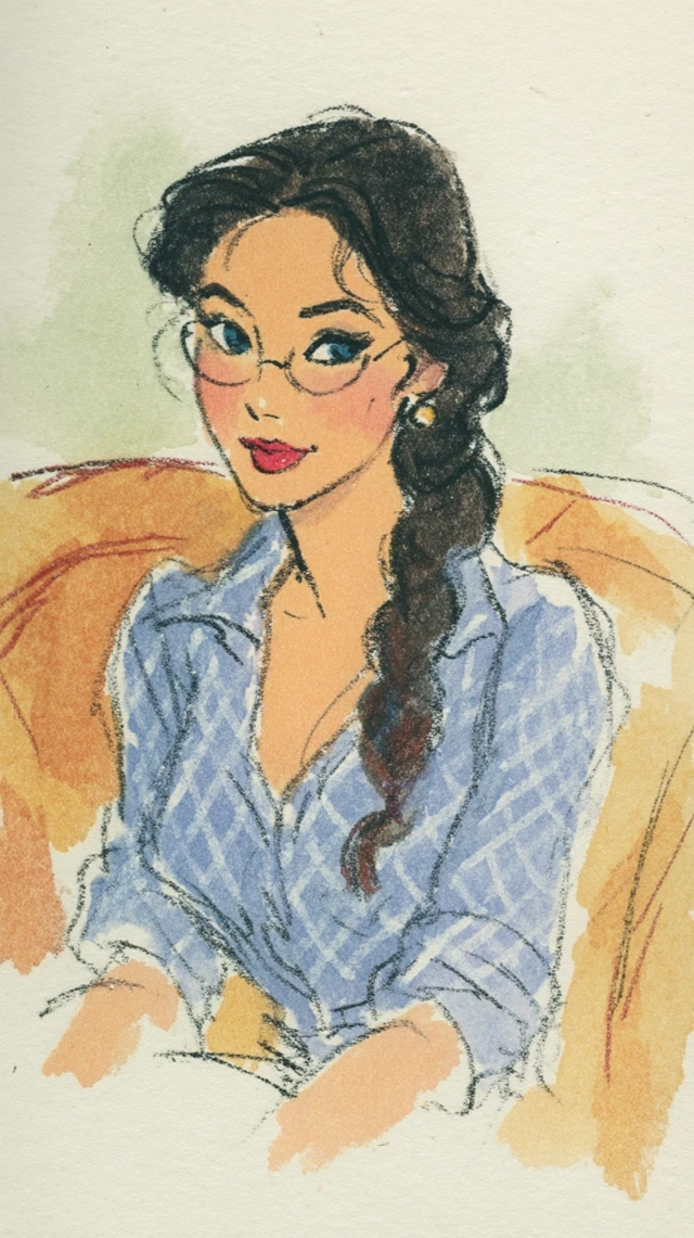 Woman in Checkered Shirt Don Bluth Style Illustration