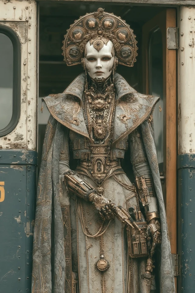 Neo Victorian Cyborg in Trolley Car Retrofuturism