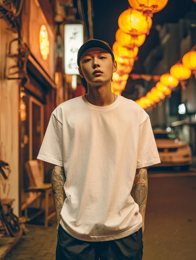 Asian Man in White TShirt Urban Street Photography