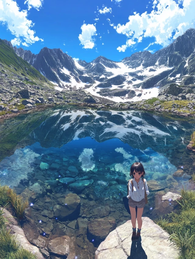Anime Girl at Alpine Lake Scenic View