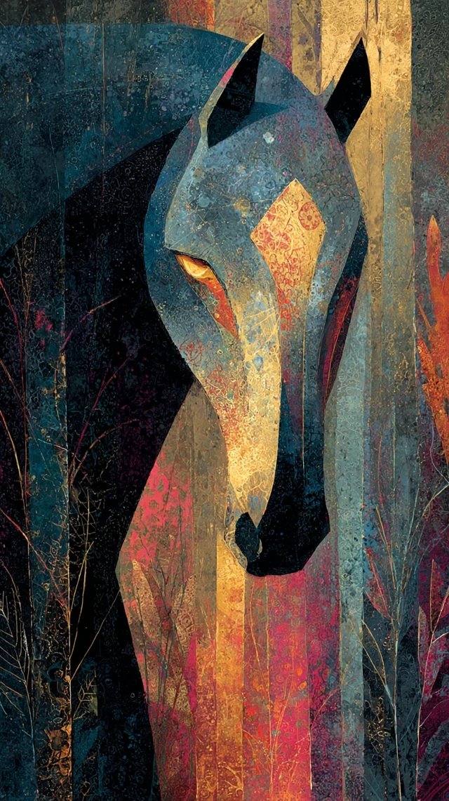 Dreamscape Horse Art: Folkloric Patterns and Expressionist Style