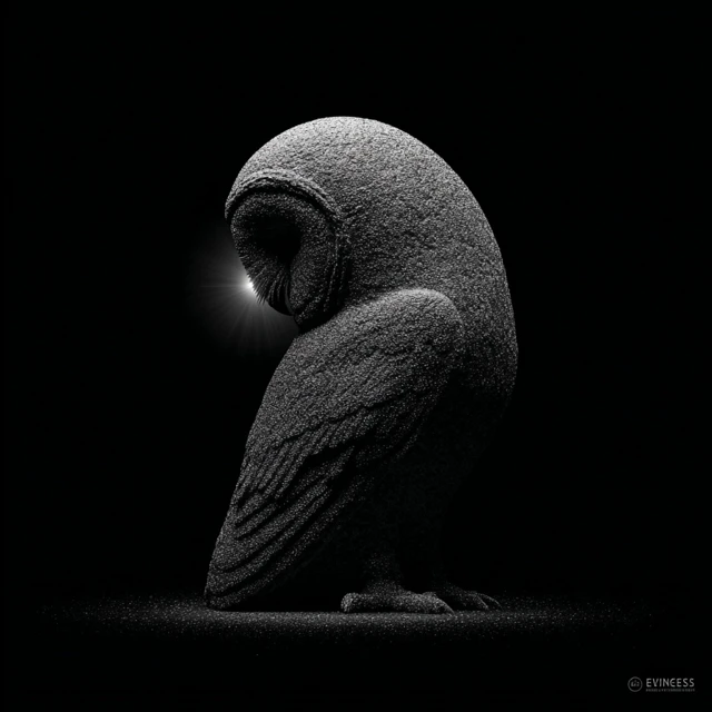 Mystical Owl Stone Sculpture Black White