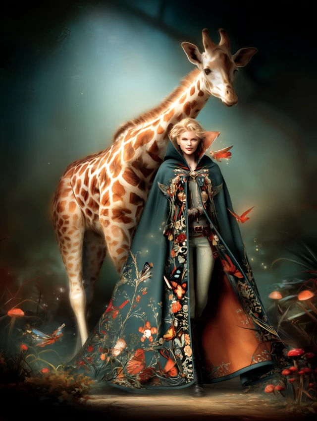 Witch and Giraffe Enchanted Forrest Fantasy Art