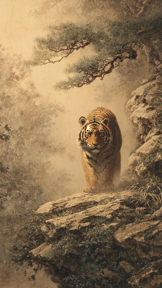 South China Tiger Painting in Ink Wash Style