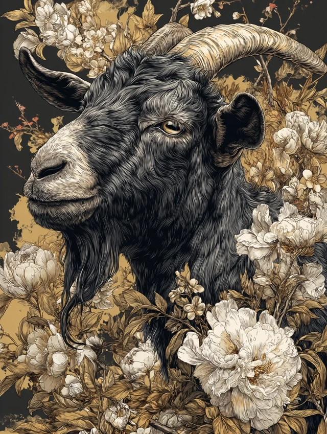 Chinese Traditional Goat Illustration Black and Gold