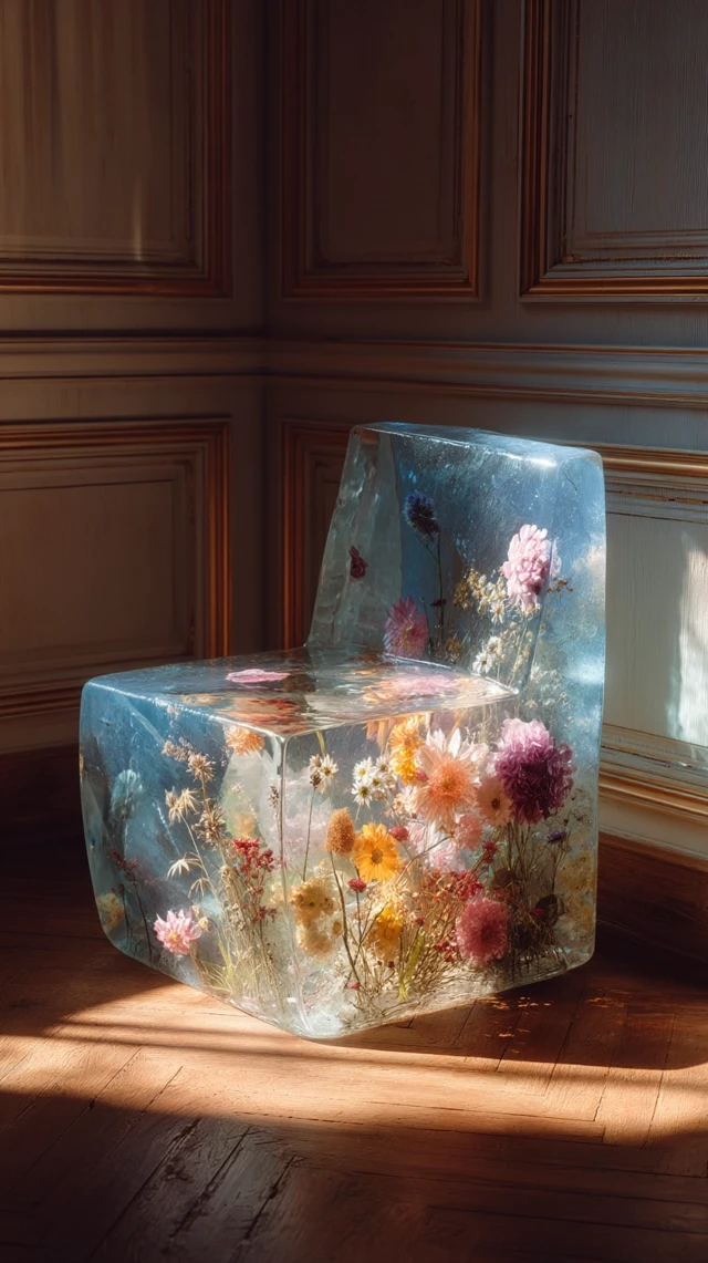 Resin Chair with Flowers: Photo-Realistic and Detailed