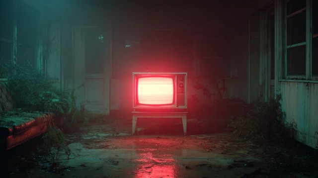 Haunting TV Screen in Darkness