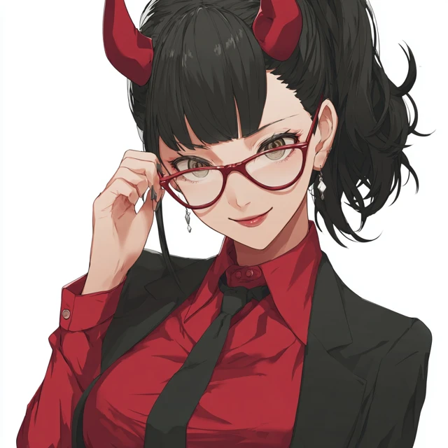 Anime Demon Accountant Smiling With Glasses