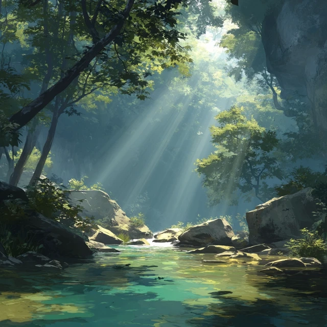 Landscape Art Sunlight Beaming Through Trees