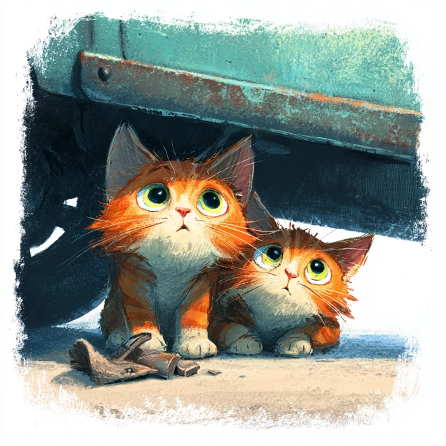 Two Cute Kitten Illustration Hand Painted Style