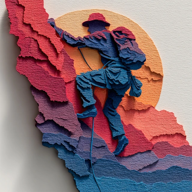 Paper Cutout Rock Climber 3D Art