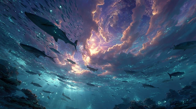 Underwater Fantasy Scene Deep Sea Fish School