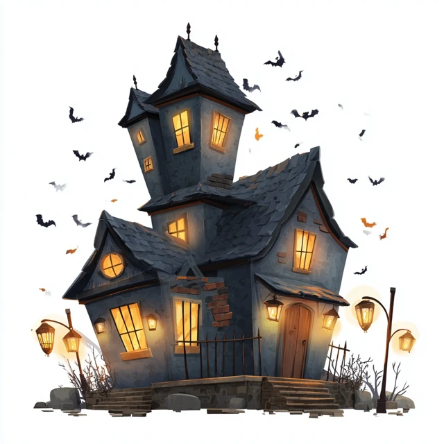 Halloween Haunted House Cartoon Illustration