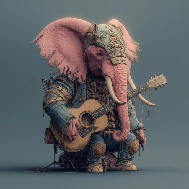 Pink Elephant Playing Guitar Steampunk Style