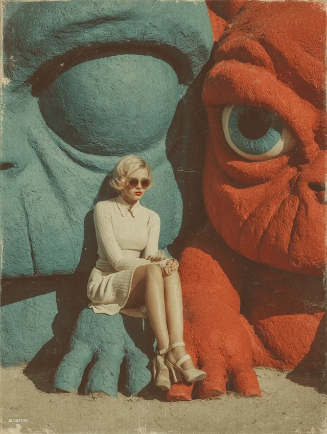 Woman in Red on Giant Eye Vintage Photography