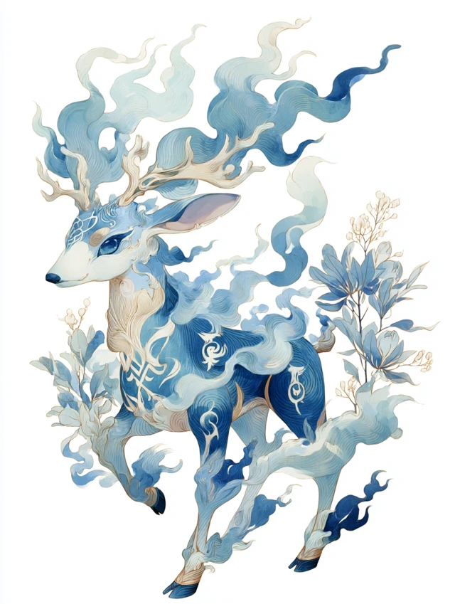 Xerneas in Yuan Dynasty Watercolor Illustration