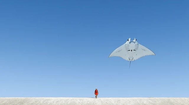 Man in Desert with Manta Ray