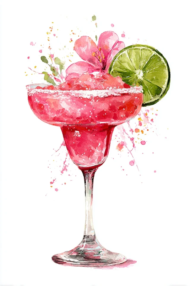 Pink Tropical Margarita Watercolor Art