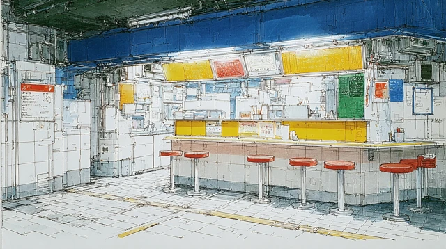 Tokyo Noodle Bar at Night Illustration