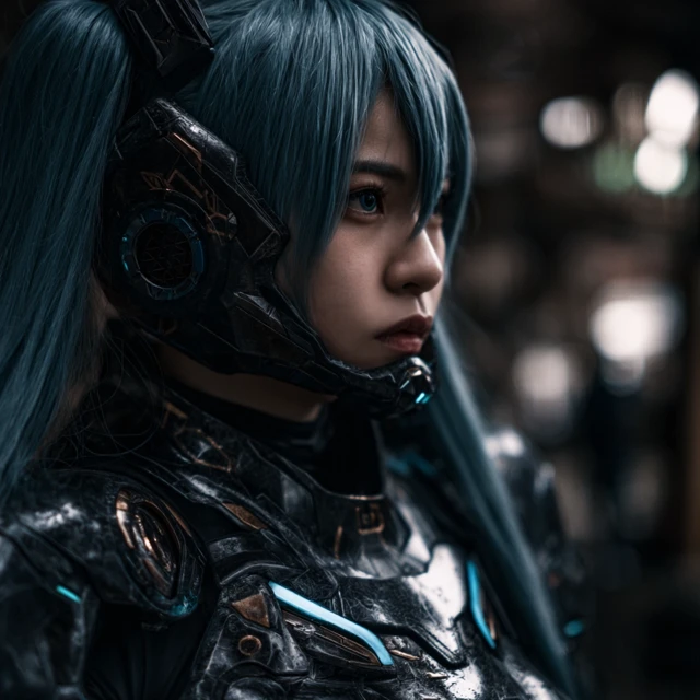 Miku in Cyberpunk Armor Cinematic Photo