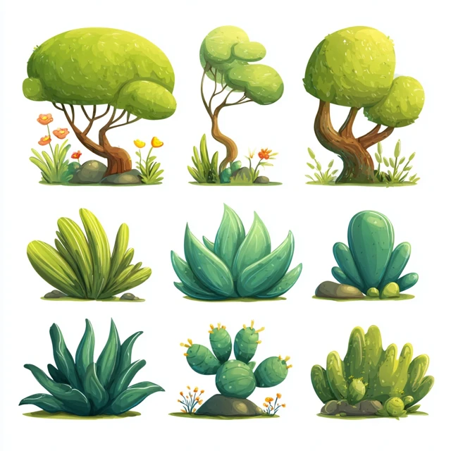 Cartoon Savanna Plants for Decoration