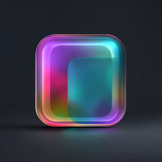 Iridescent Translucent Square on Black 3D Render