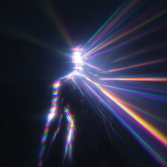 Abstract Future Runner with Rainbow Light Beams