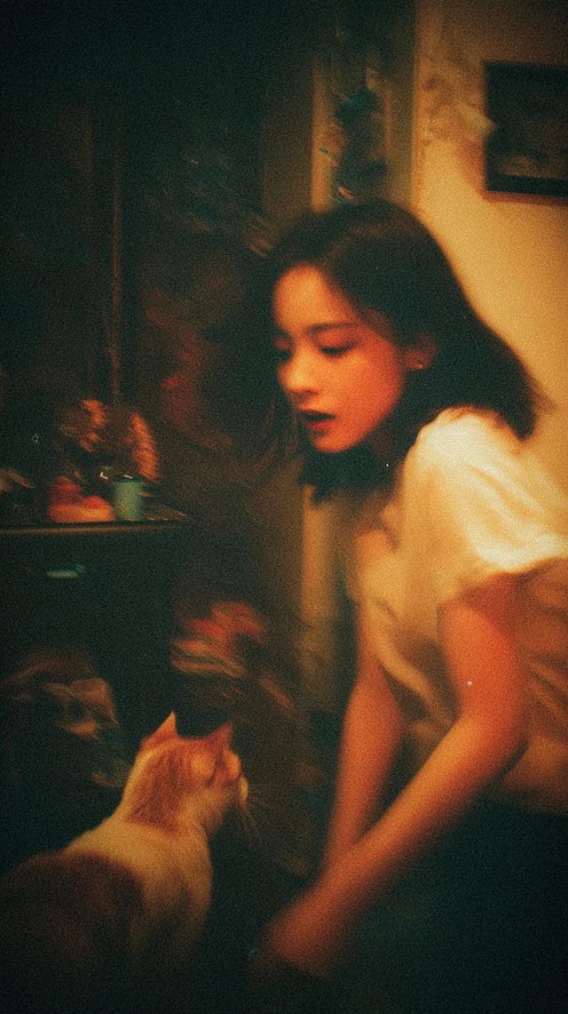 Girl and Cat Retro Film Photo
