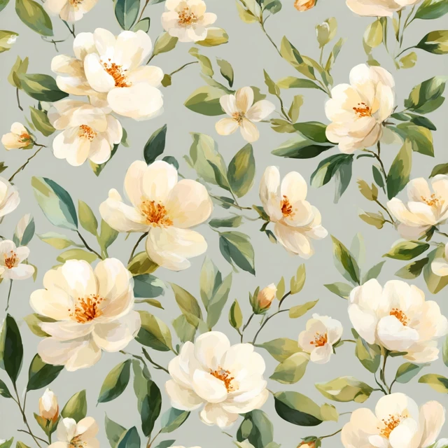 White Rose Floral Seamless Pattern Watercolor Design