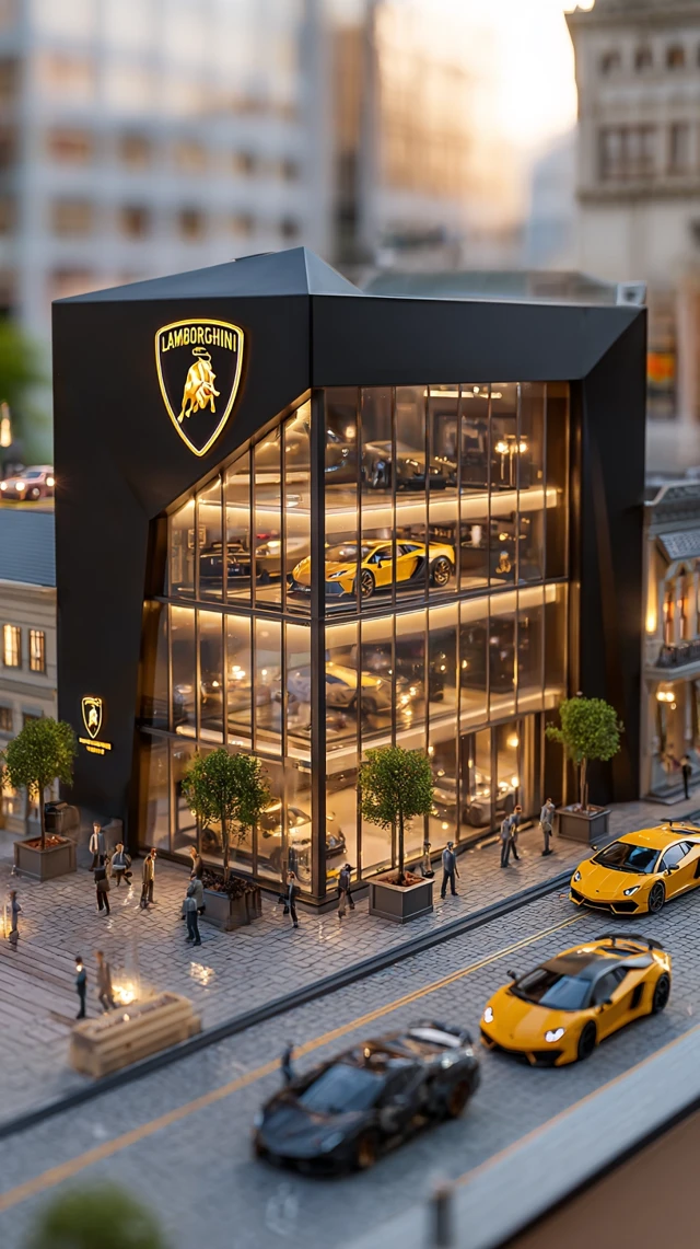 Lamborghini Dealership Futuristic Luxury Miniature