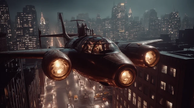 Watchmen Archie Owlship over 1950s Noir City