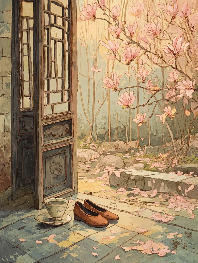 Magnolia Blossoms in Ming Style Oil Painting