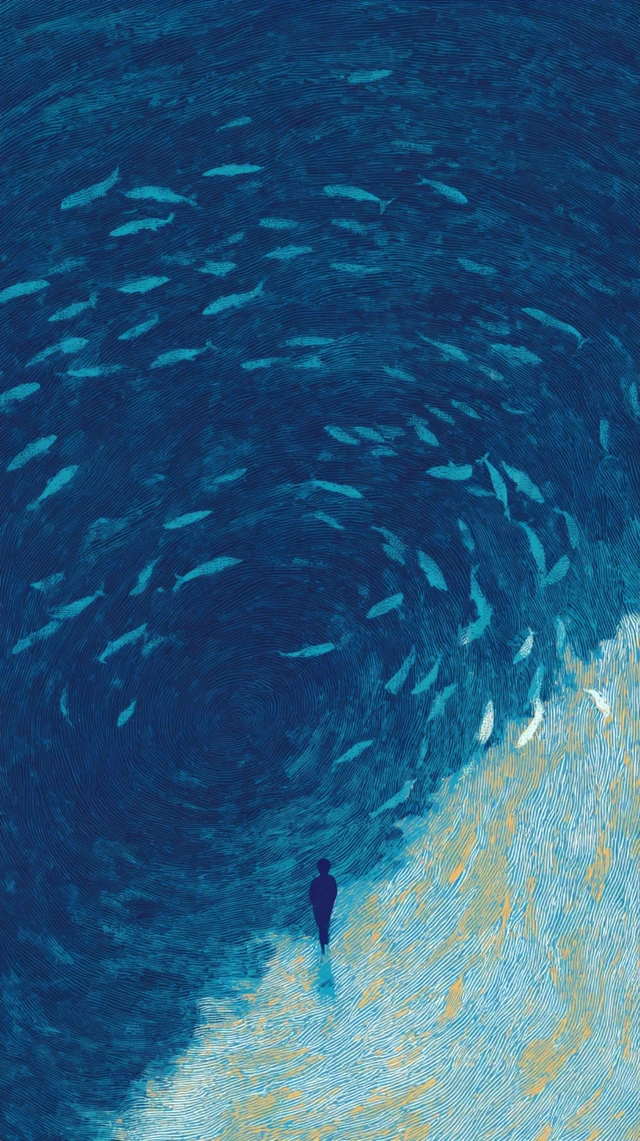 Ocean Swirl of Fish Dreamy Underwater Art