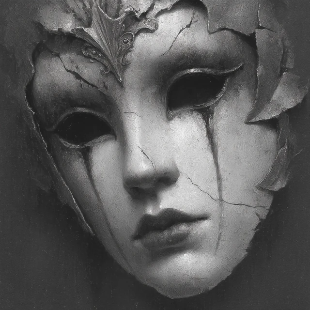 Melancholic Venetian Mask Monochromatic Sketch