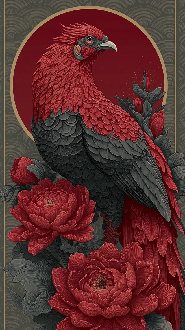 Japanese Phoenix Tattoo Design Black Flowers Art