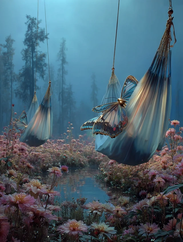 Butterflies and Hammocks Dreamlike Landscape