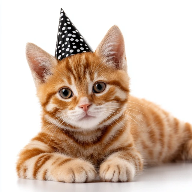 Cute Kitten in Birthday Hat