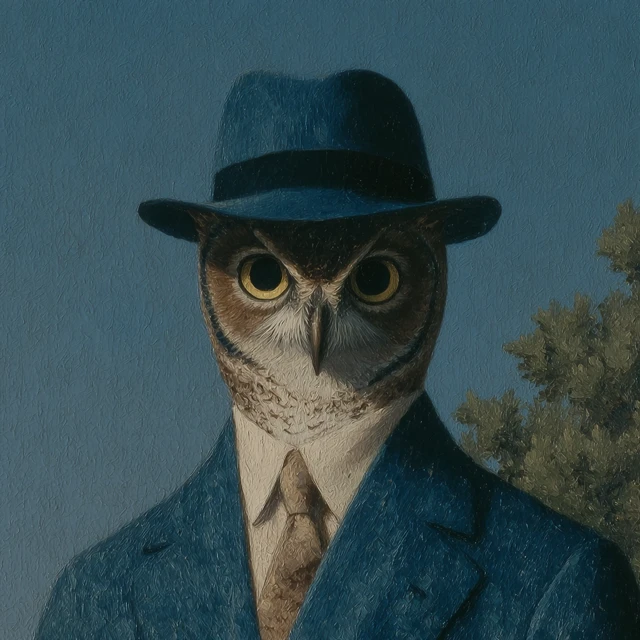 Owl in a Hat Inspired by Magritte