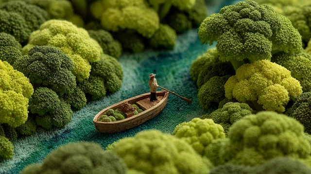 Broccoli River Boat Miniature Photography