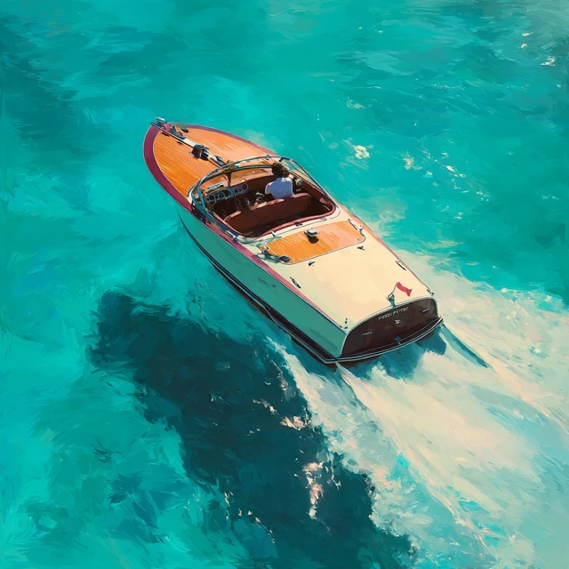 Retro Speedboat in Turquoise Waters - Miami Style