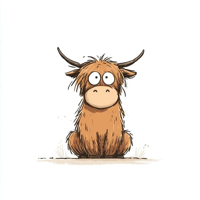Funny Cartoon Highland Cow Illustration
