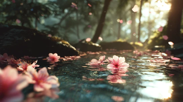 Zen Garden with Cherry Blossoms Serene Scene