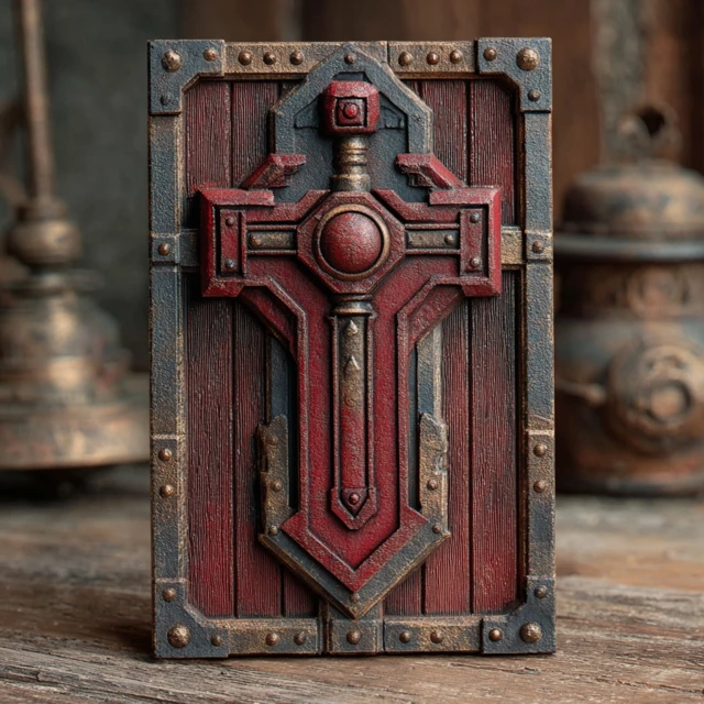 Warhammer Shield Dark Red and Brown Photorealistic
