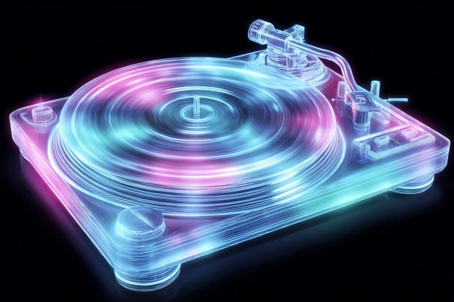 Glowing Turntables DJ Music Equipment Digital Asset