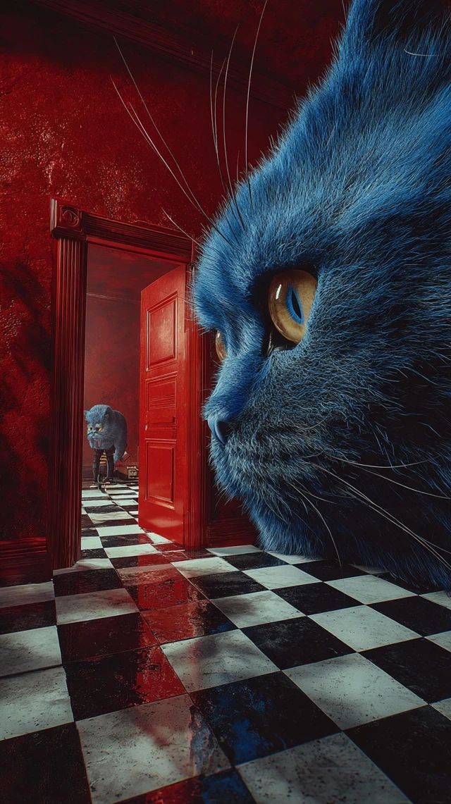 Surreal Cat Encounter Cinematic Scene