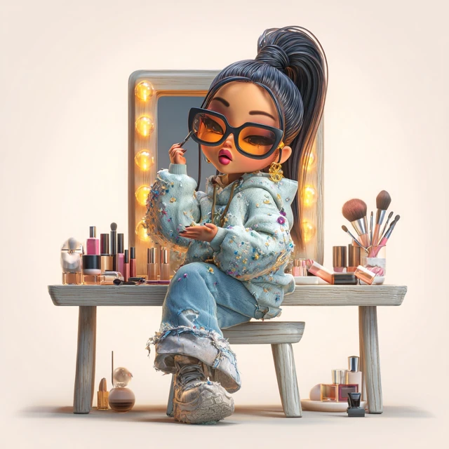 Chibi Beauty Applying Makeup 3D Illustration