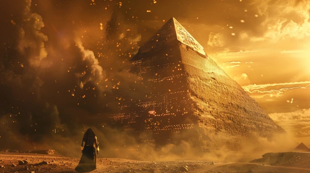 Lone Pharaoh Before Pyramid at Dusk Epic Scene